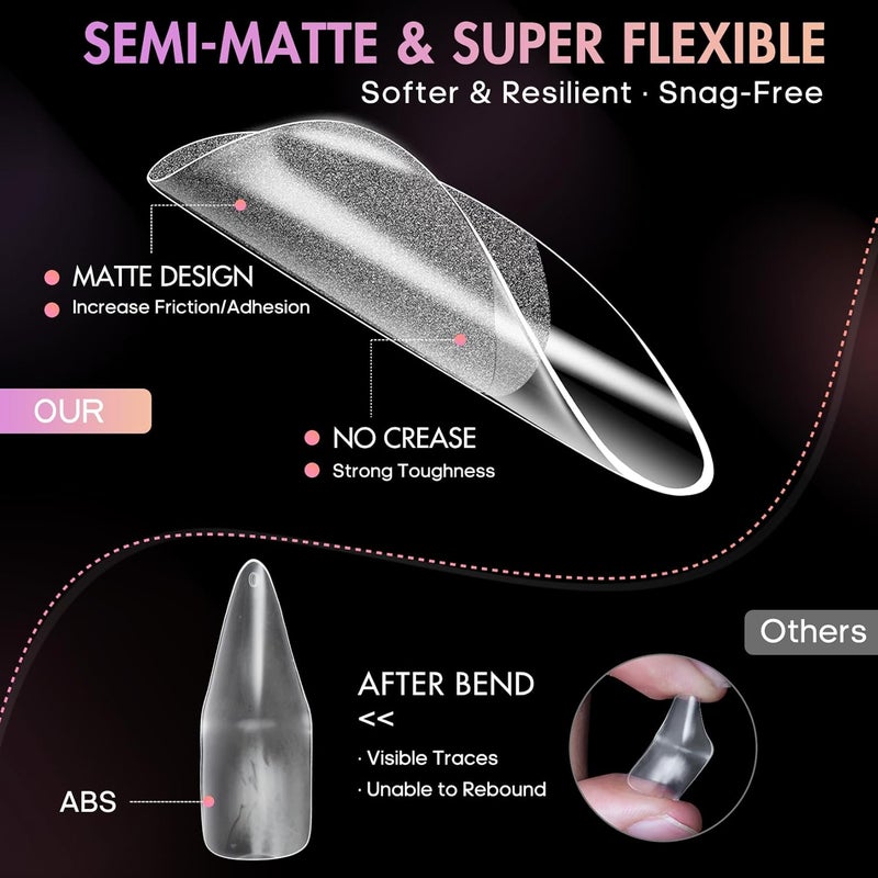 ranrose Almond Nail Tips 240pcs Half Matte Full Cover False Nail Soft Gel Acrylic Nails Extension Tips 12 Sizes Press on Nails Home Salon DIY Gift for Women - Image 2